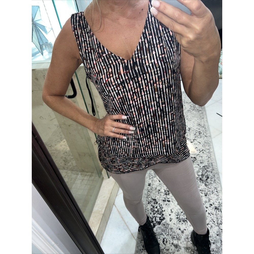 White House Black Market Tank Top S Sleeveless Layered Split Back Hi Lo Neutral